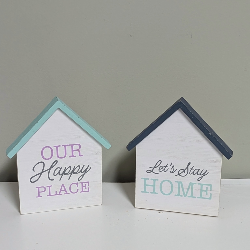 Decorative Wooden House Signs - Pastel Mint & Navy